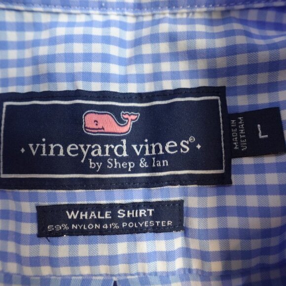 Vineyard Vines Whale Shirt L Blue Gingham Plaid Performance - Picture 3 of 8